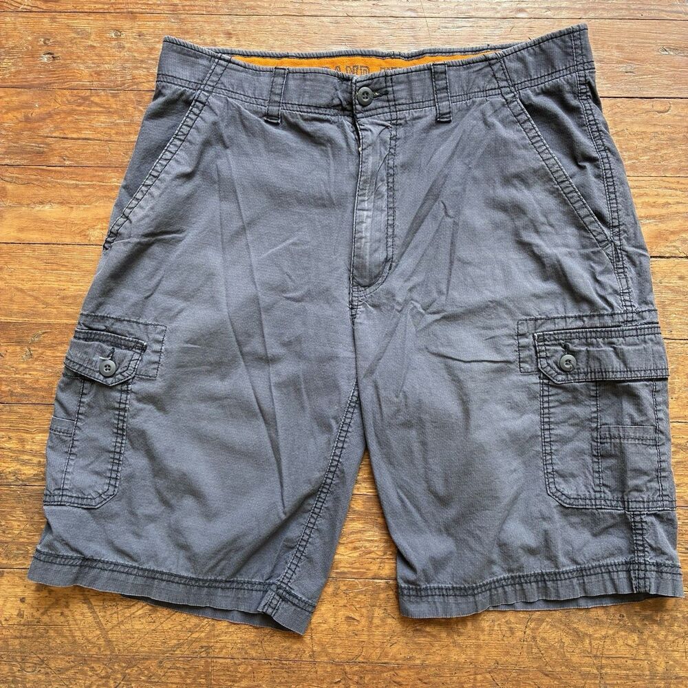 WearFirst Men's Ripstop Cargo Shorts Blue Cotton/Spandex Flat Front, Zip 36
